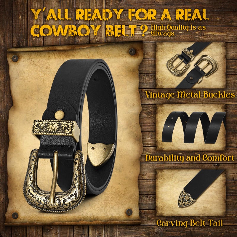 JASGOOD Women Leather Belts Ladies Vintage Western Belt Cowboy Cowgirl Country Belt Design Black Waist Belts for Pants Jeans Dresses - Image 3